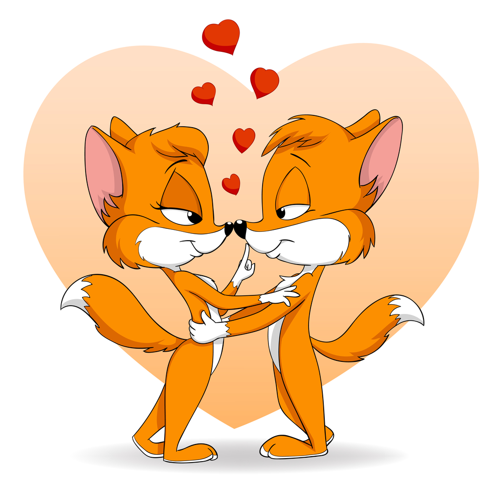 two cute foxes in love